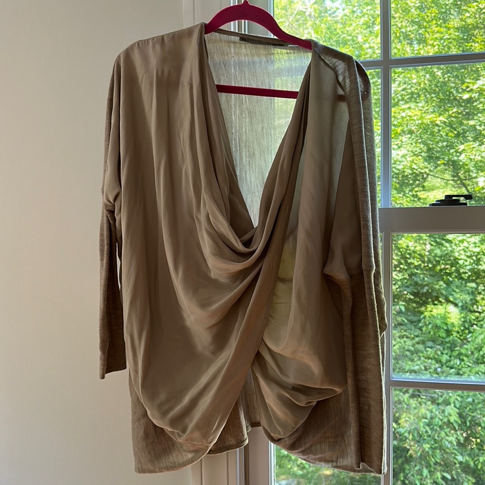 All saints mixed material cape, back is merino wool & front is silky cape.